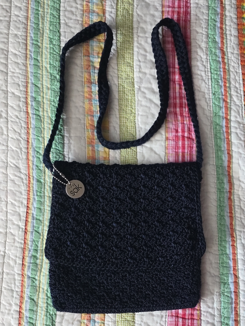 The Sak Black Crochet Crossbody Purse with Braided Strap